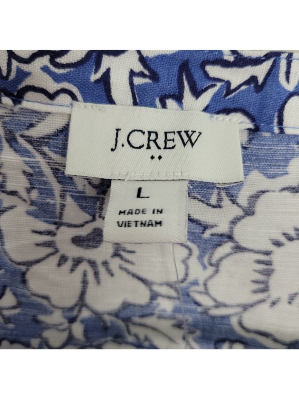 J. Crew Linen Cotton Blend Bohemian Button Up Ruffled Blouse Blue Floral Lg NWT - Picture 3 of 7